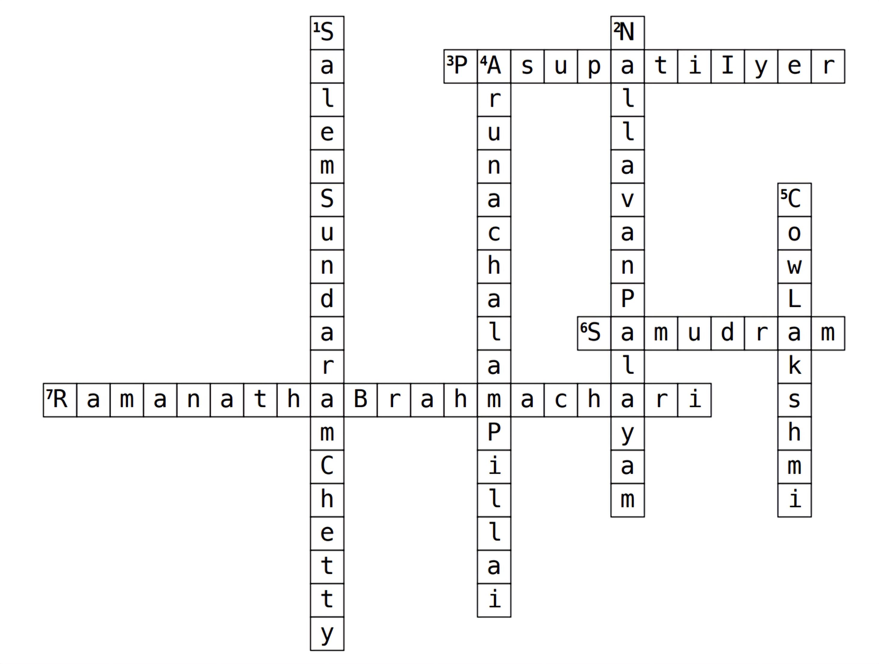 Solution grid for the July 2026 crossword puzzle: Ashram Goshala
