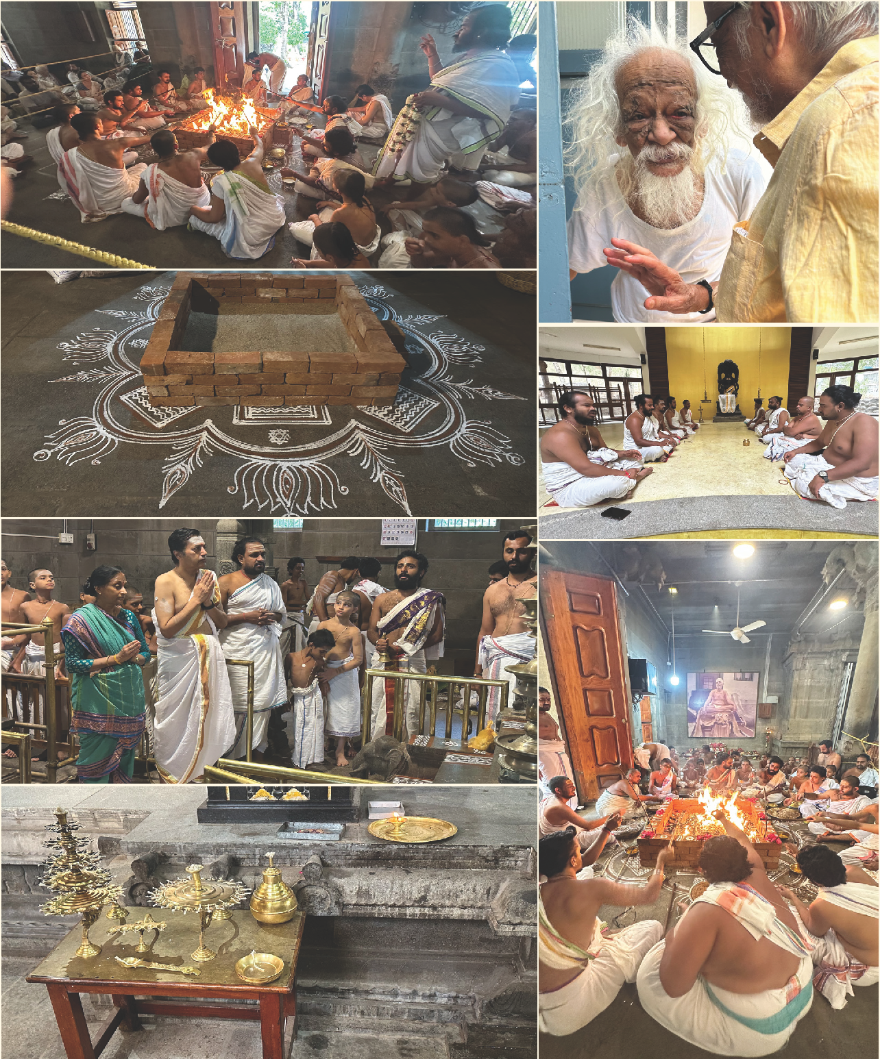 Saranagati October 2026 cover collage — Samvatsara Abhishekam homa and procession at Sri Ramanasramam, priests and devotees at the Mahakumbhabhishekam anniversary, and Veda parayana in the shrines