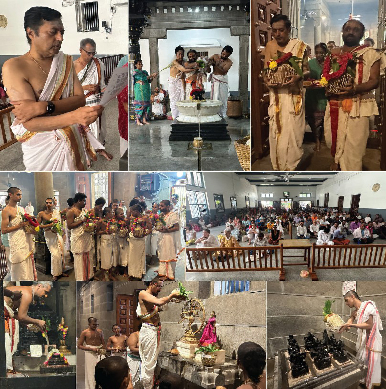 Pratistha-dina Samvatsara Abhishekam at Sri Ramanasramam on 7th September 2026 — priests carrying sacred kalasams in procession, homa in the New Hall and abhishekam in Mother's and Bhagavan's Shrines