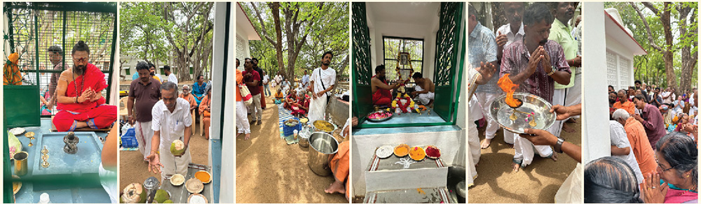 Devotees from Kerala gathered at Kunju Swami&rsquo;s samadhi reciting Bhagavan&rsquo;s Malayalam works, followed by puja and distribution of prasad