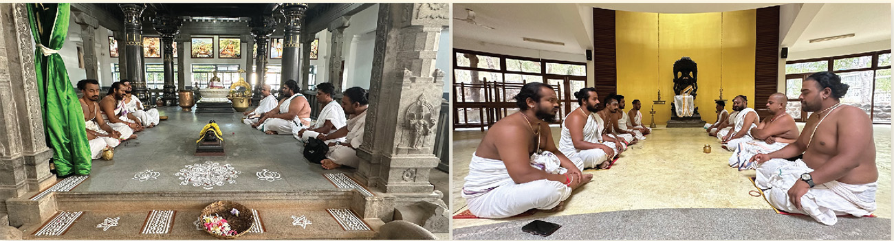 Veda Patasala students conducting Veda parayana in Ghanam mode in Bhagavan&rsquo;s Shrine and the Grantalaya Auditorium